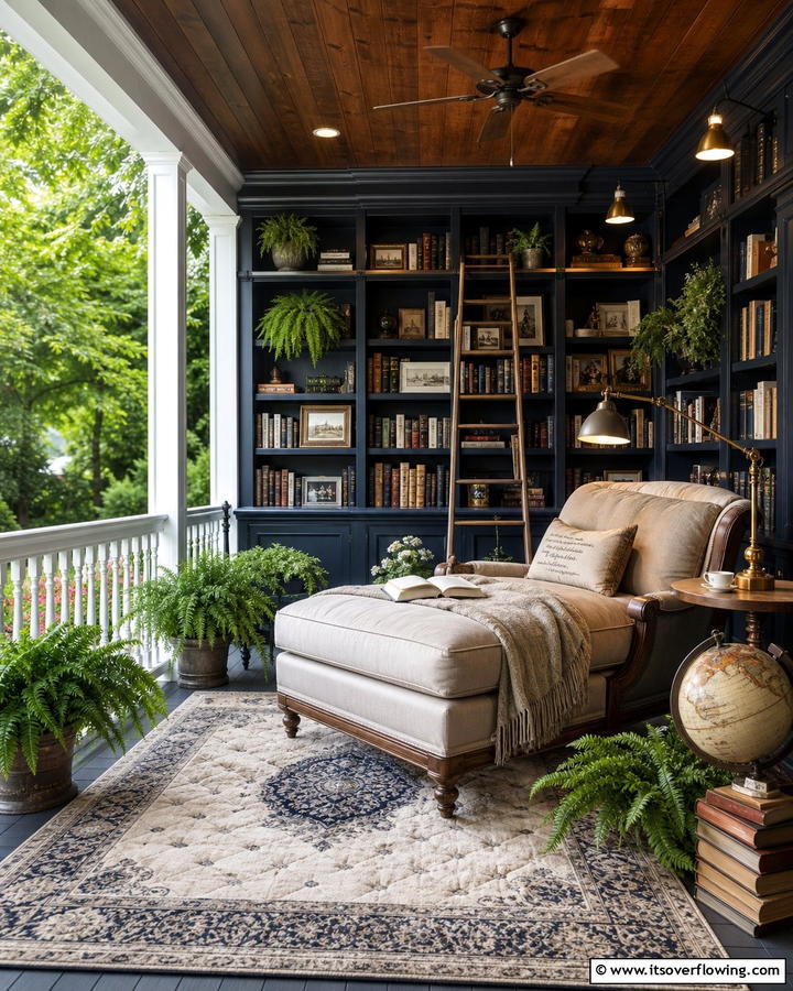 Inviting Outdoor Library - 21 Covered Porch Ideas for Year-Round Outdoor Comfort