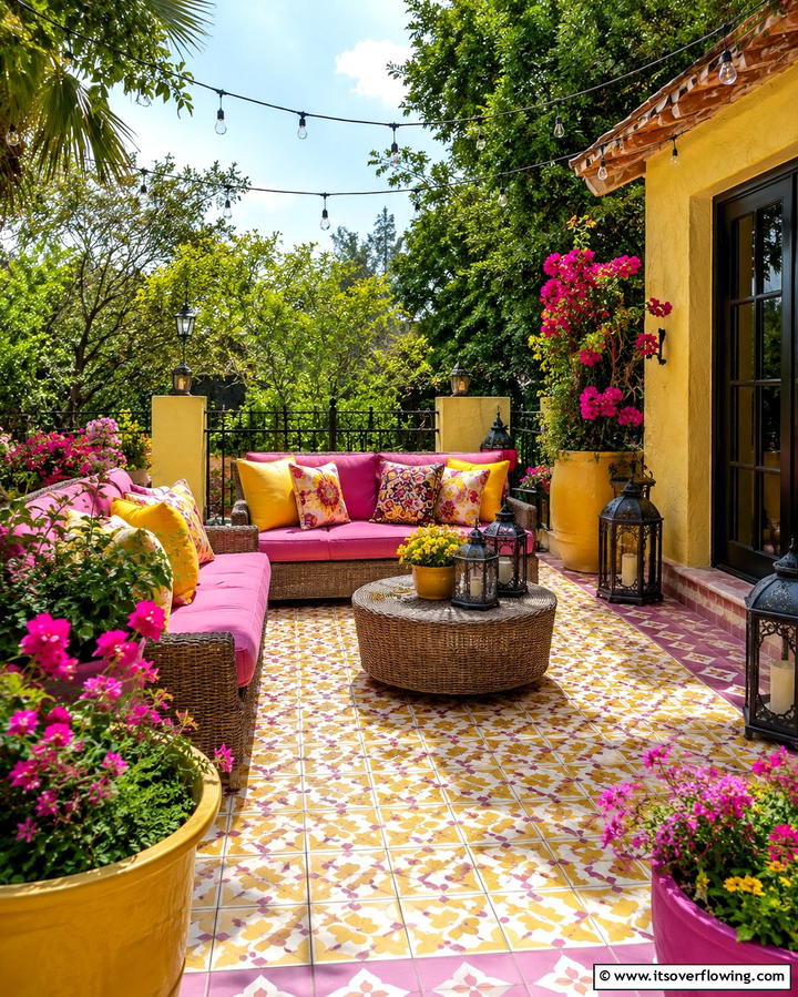 Inviting Outdoor Patio - 30 Yellow and Pink Decor Ideas- Vibrant Home Accents