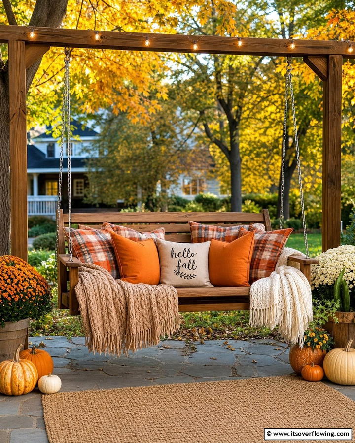 Inviting Outdoor Swing Refresh - 21 Fall Outdoor Decorating Ideas for a Cozy Vibe