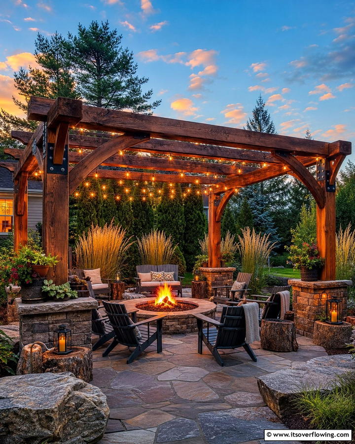 Inviting Pergola with Fire Pit - 21 Pergola Patio Designs for Structured Outdoor Shade Solutions