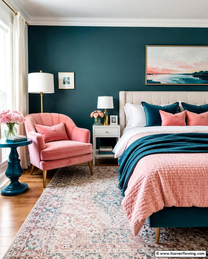 Inviting Pink Accent Chair - 30 Teal and Pink Bedroom Ideas for Bold Modern Design