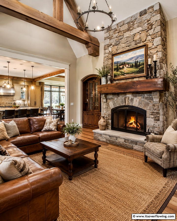 Inviting Stone and Wood - 30 French Country Fireplace Ideas- Rustic Charm