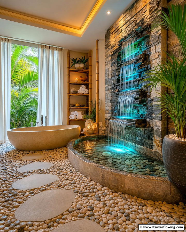 Inviting Water Features for Relaxation - 30 Serene Spa Decor Ideas for a Relaxing Bathroom Retreat