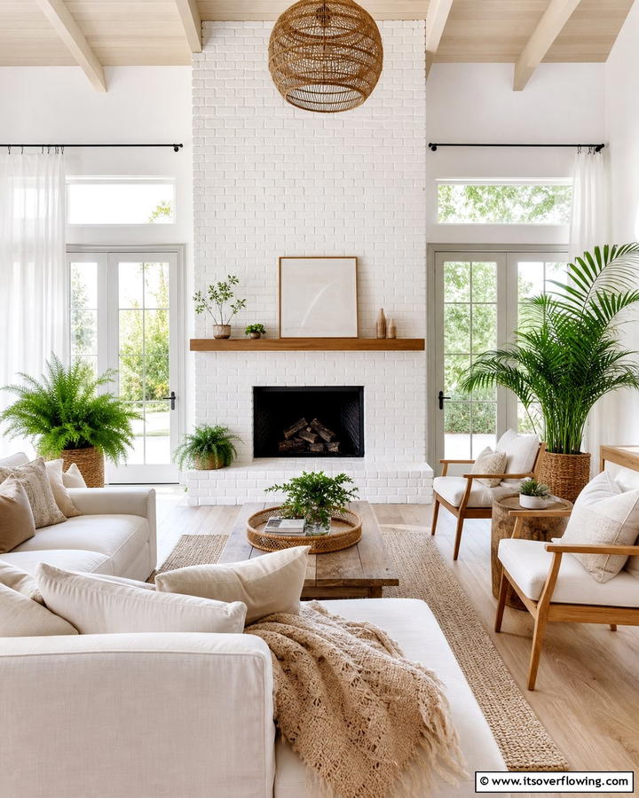 Inviting White Brick Retreat - 30 White Brick Fireplace Ideas for Timeless Living Rooms