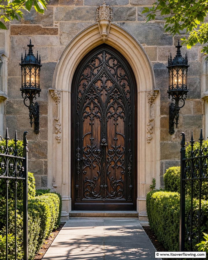 Iron Grille Overlays - 20 Gothic Front Door Ideas to Enhance Your Home