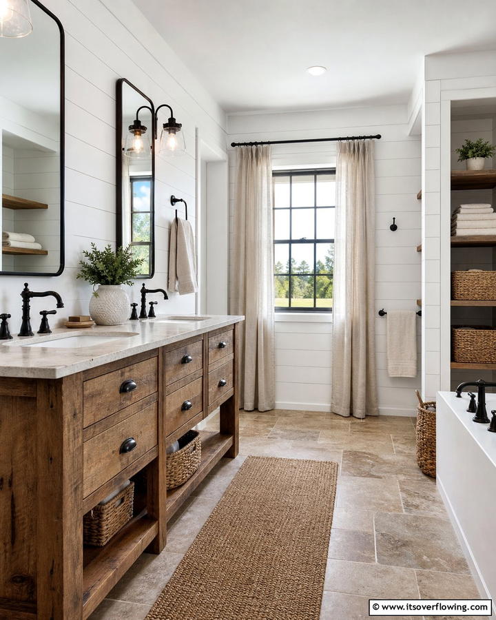 Iron Hardware Accents - 21 Country Bathroom Ideas with Vintage Farmhouse Charm