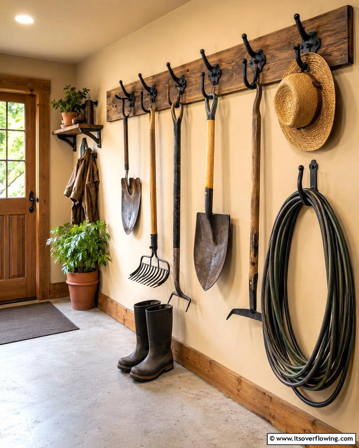 Iron Wall Hooks - 25 Rustic Garage Ideas for a Cozy and Functional Space