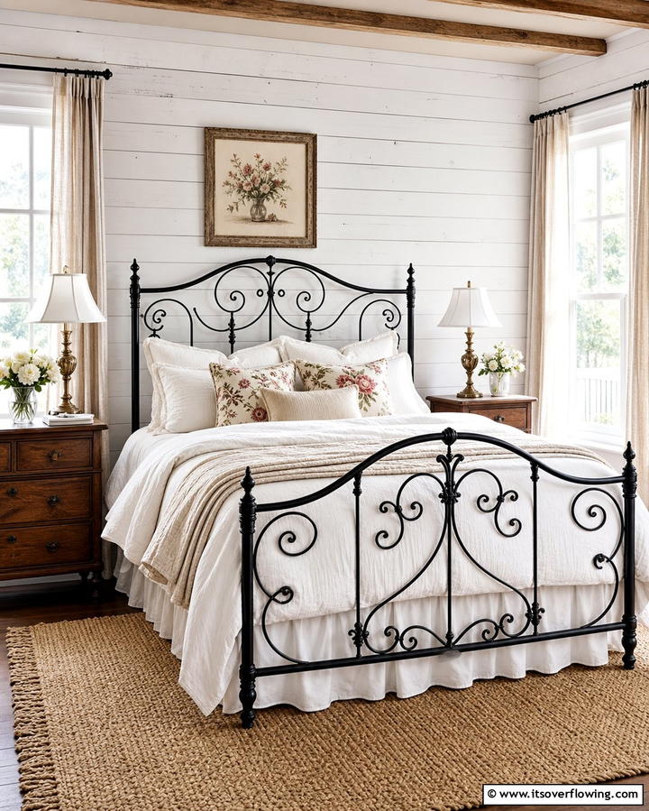 Iron or Metal Bed Frames - 25 Country Bedroom Ideas- Cozy & Rustic Designs