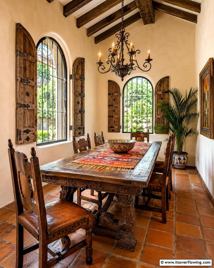 Iron or Wooden Window Shutters - 20 Spanish Style Dining Room Ideas for a Chic Look