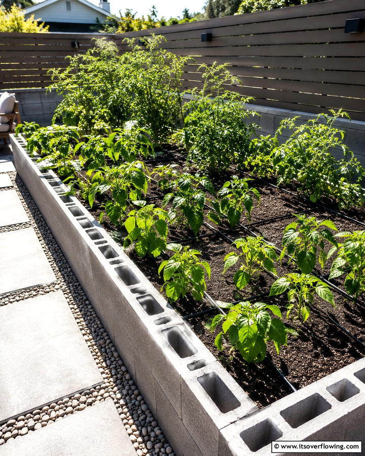 Irrigated Raised Garden with Cinder Blocks - 30 Innovative Cinder Block Garden Ideas for Urban Green Spaces