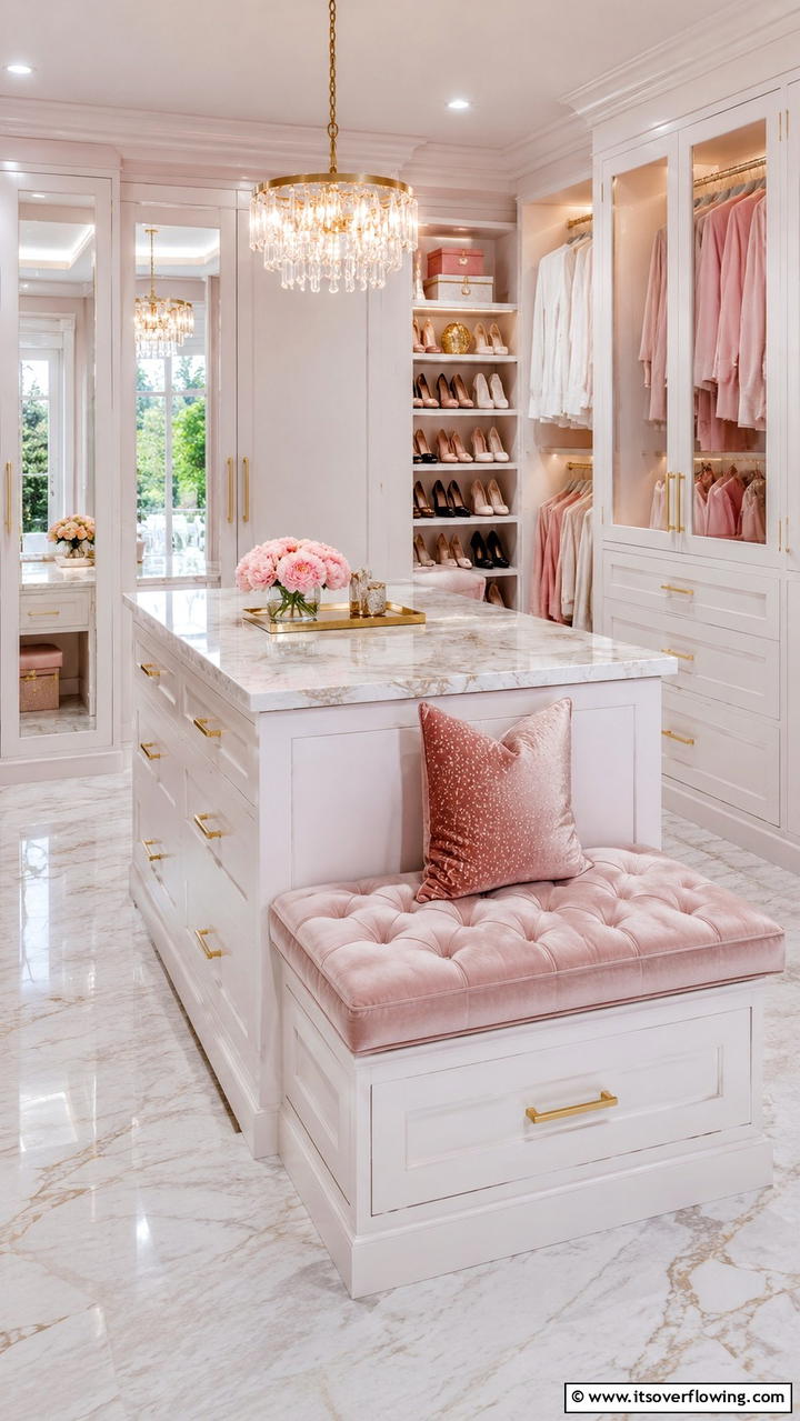 Island Seating Charm - 30 Dressing Room Ideas for Organized Luxury