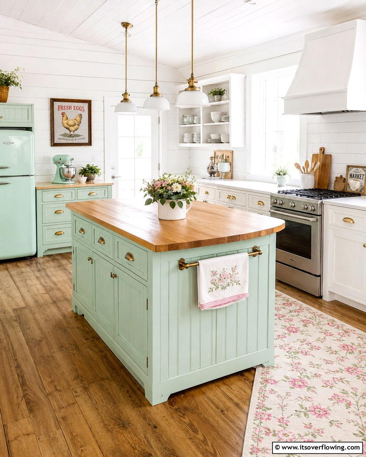Island with Built In Seating - 25 Shiplap Kitchen Island Ideas for a Farmhouse Feel