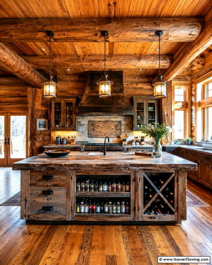 Island with Built In Storage - 25 Log Cabin Kitchen Design Ideas for a Rustic Look