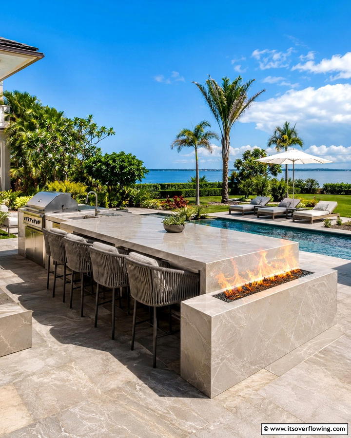Island with Fire Pit Integration - 25 Outdoor Kitchen Island Ideas for Entertaining