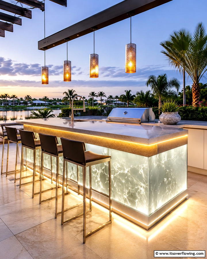 Island with Lighting Features - 25 Outdoor Kitchen Island Ideas for Entertaining