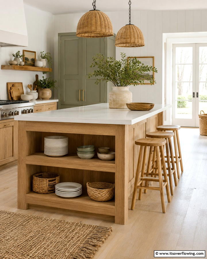 Island with Open Shelving - 25 Kitchen Island Ideas With Seating for Functionality