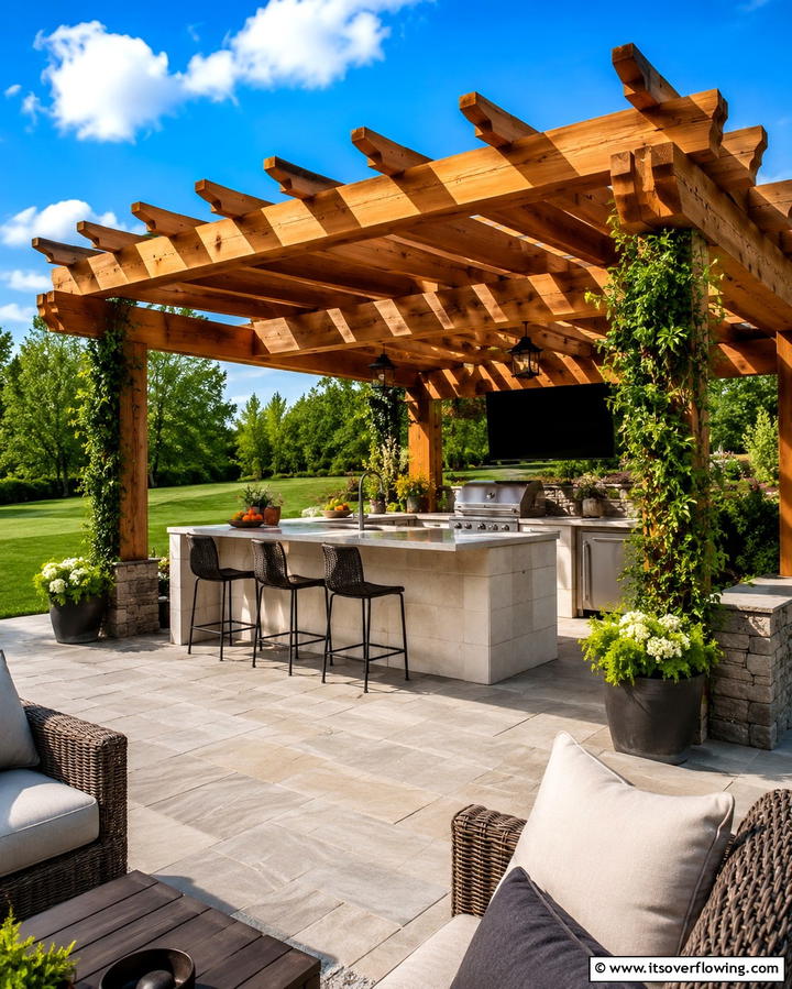 Island with Pergola CoverExact - 25 Outdoor Kitchen Island Ideas for Entertaining