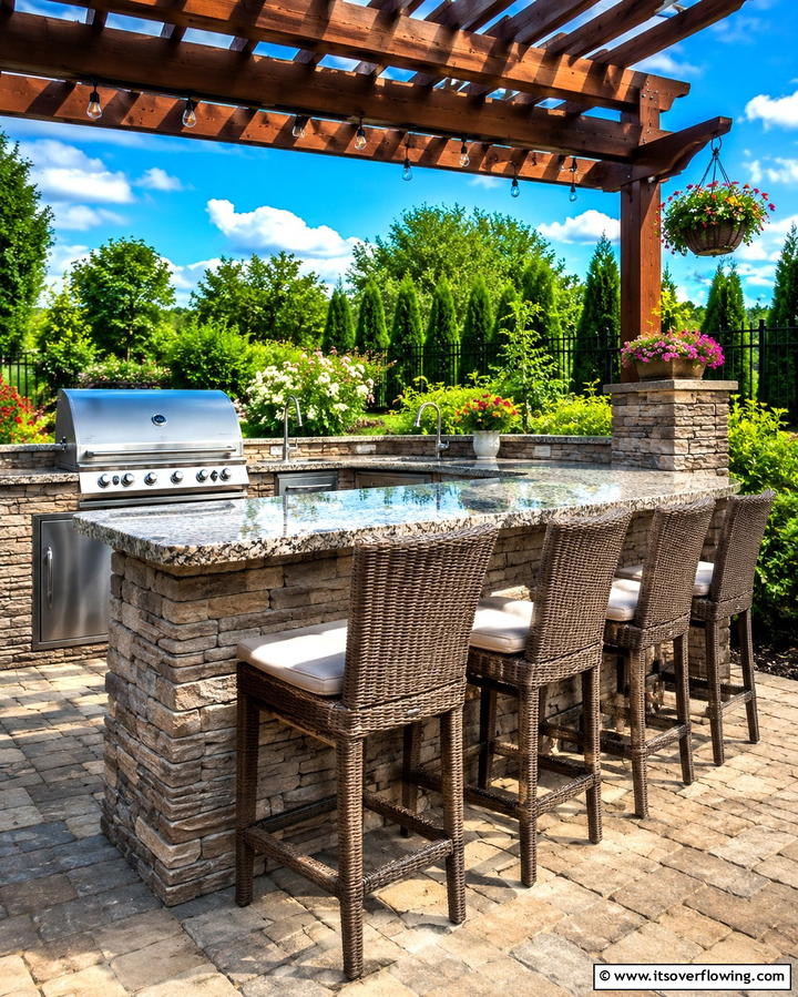 Island with Seating and Bar Stools - 25 Outdoor Kitchen Island Ideas for Entertaining