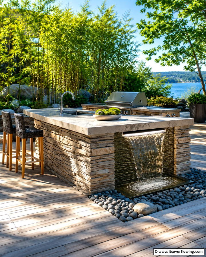 Island with Water Feature - 25 Outdoor Kitchen Island Ideas for Entertaining