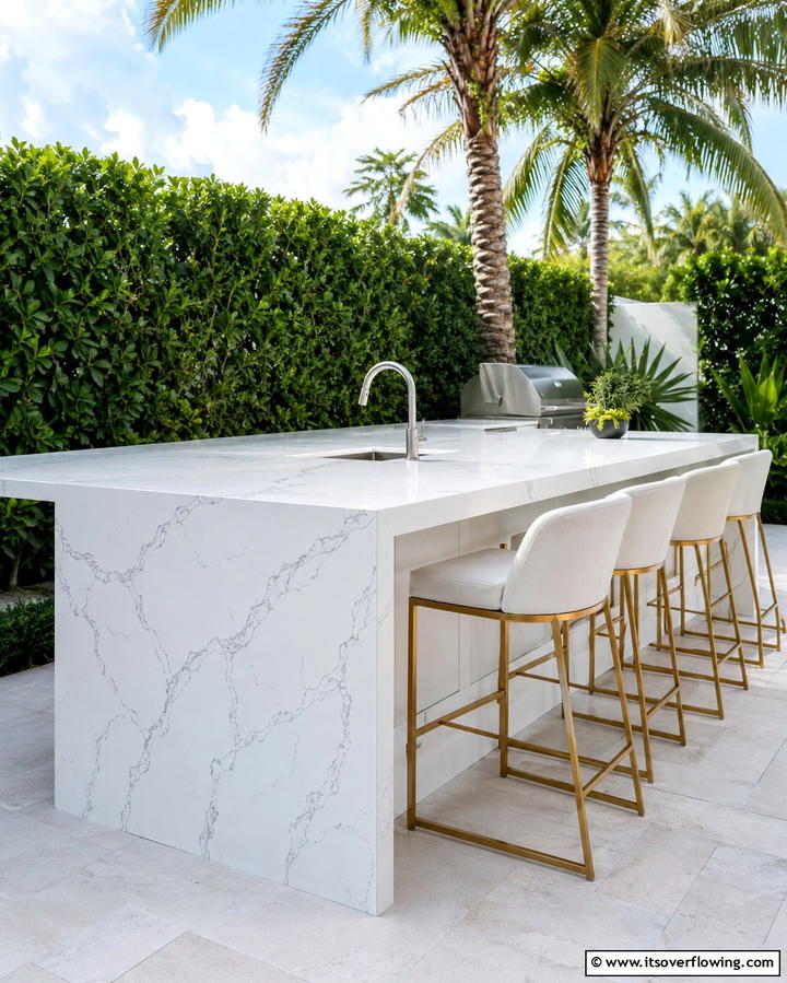 Island with Waterfall Countertop - 25 Outdoor Kitchen Island Ideas for Entertaining