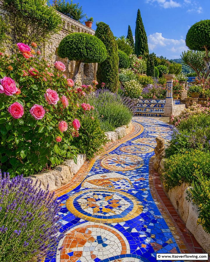 Italian Garden with Mosaic Paths - 30 Italian Garden Design Ideas for Timeless Elegance