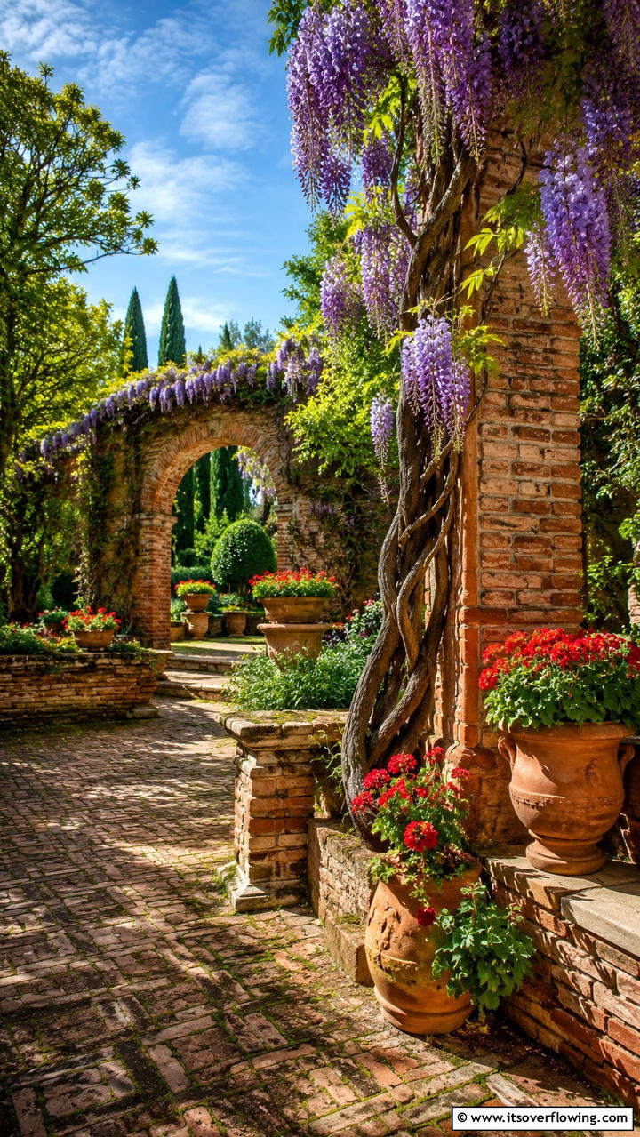 Italian Garden with Rustic Brickwork - 30 Italian Garden Design Ideas for Timeless Elegance