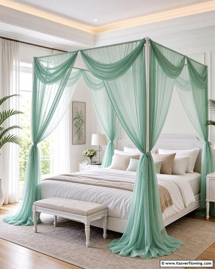 Jade Green Bed Canopy - 20 Jade Green Bedroom Ideas for a Calming Atmosphere