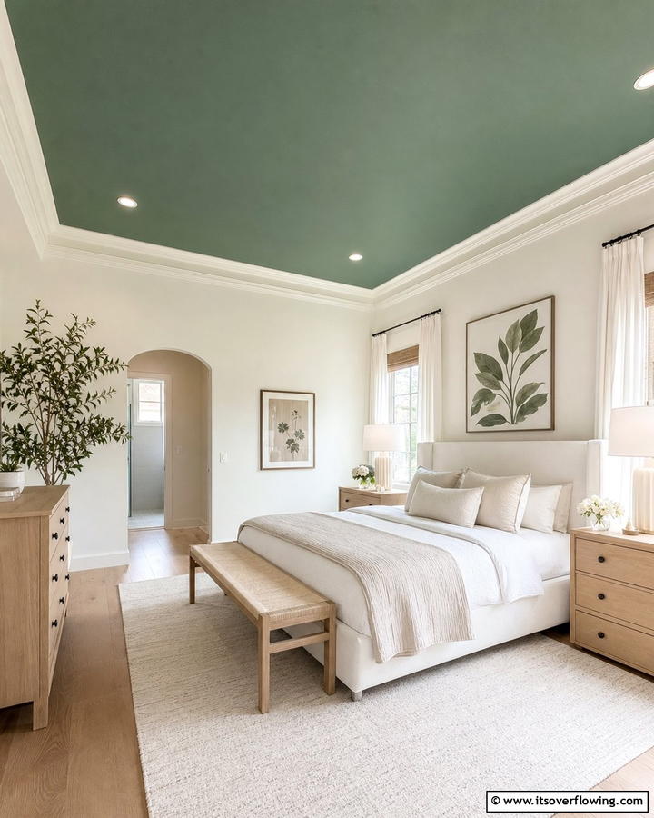 Jade Green Ceiling - 20 Jade Green Bedroom Ideas for a Calming Atmosphere
