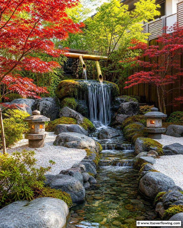 Japanese Inspired Waterfall for Zen Vibes - 25 Backyard Waterfall Ideas for a Tranquil Retreat