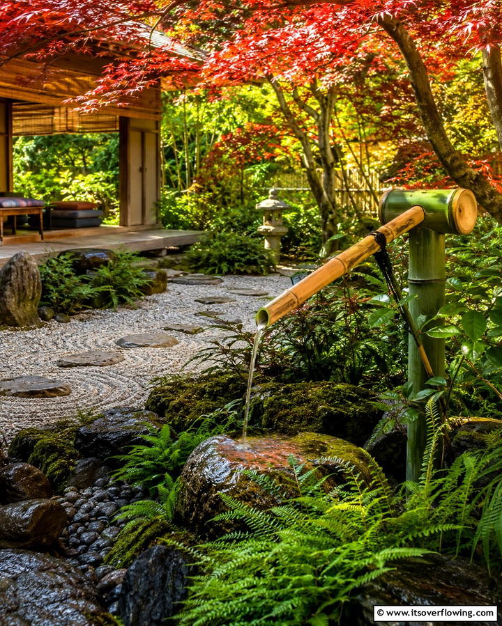 Japanese Style Bamboo Fountain for Serenity - 25 Backyard Fountain Ideas for a Serene Outdoor Space