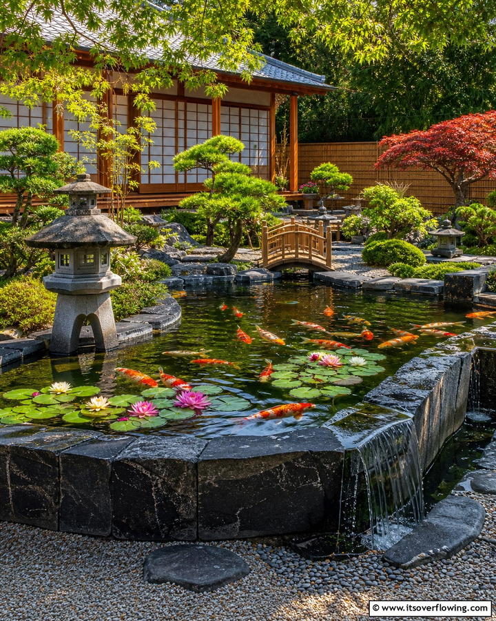 Japanese Style Raised Pond - 20 Raised Garden Pond Ideas for a Tranquil Backyard