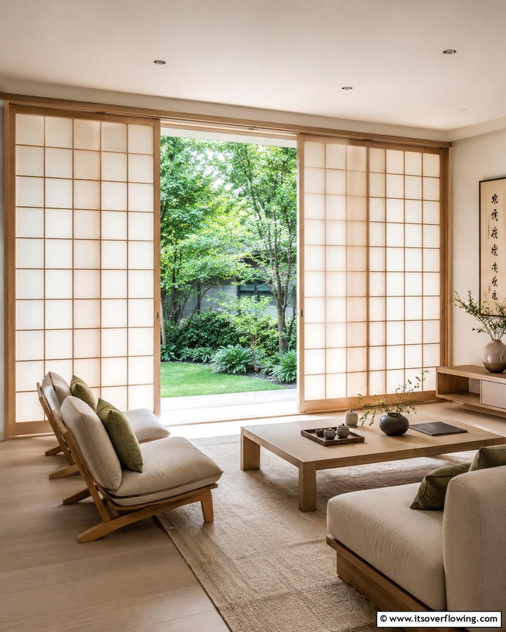 Japanese Style Shoji Screens - 30 Serene Zen Living Room Ideas for Mindfulness