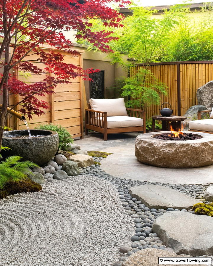 Japanese Zen Garden Patio - 20 Stone Patio With a Fire Pit Ideas for Cozy Nights