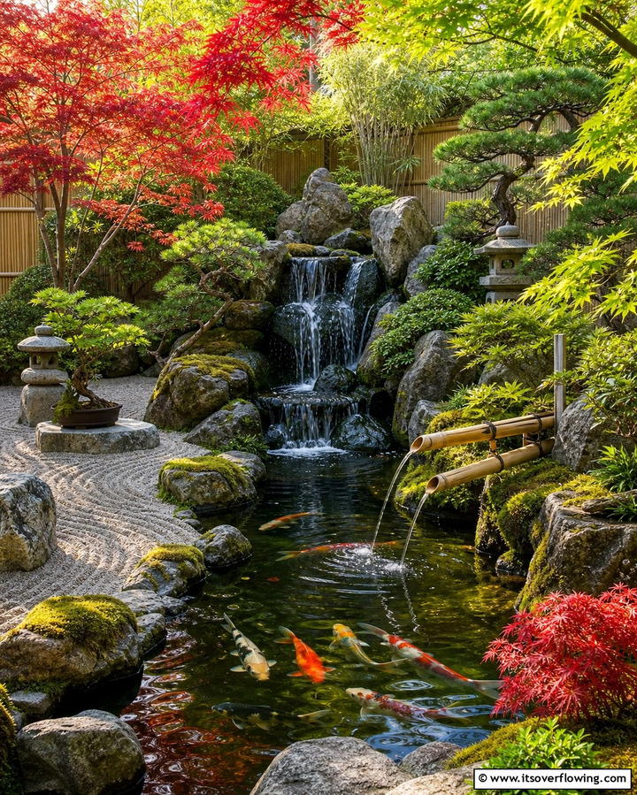 Japanese Zen Waterfall - 25 Backyard Waterfall Ideas for a Tranquil Retreat