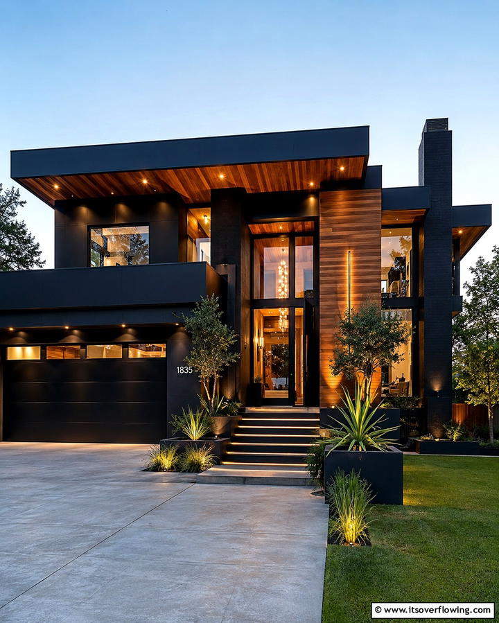 Jet Black for Bold Contrast - 25 Paint Colors for a Modern Black House With Cedar Accents