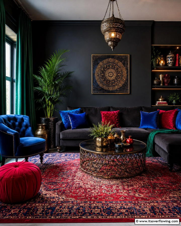 Jewel Toned Accents - 25 Moody Boho Living Room Ideas for a Cozy Vibe