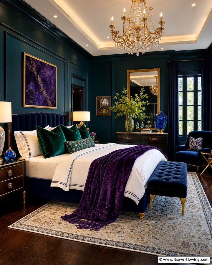 Jewel Toned Accents - 25 Teal Bedroom Ideas for a Serene and Stylish Space