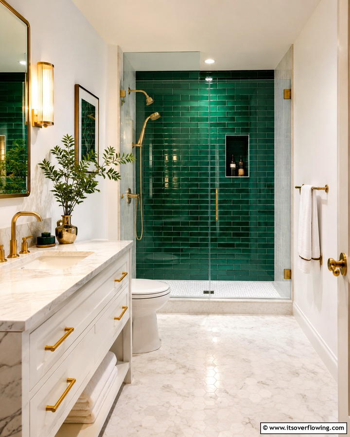 Jewel Toned Accents - 30 Art Deco Bathroom Ideas for Glamorous Geometric Design