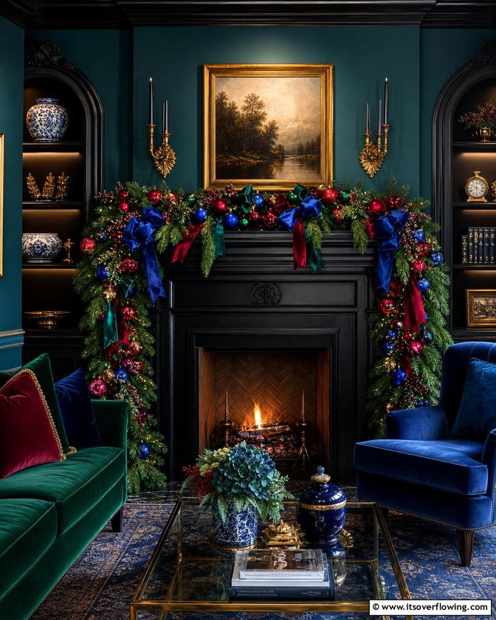 Jewel Toned Luxury - 25 Mantel Garland Ideas for a Festive Home Decor
