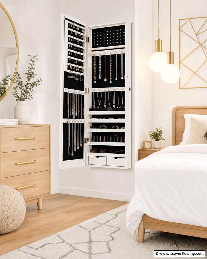 Jewelry Cabinet with Mirror - 20 Earring Storage Ideas to Keep Your Jewelry Organized