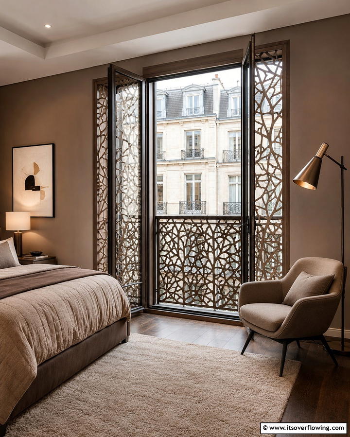 Juliet Balcony with Decorative Panels - 25 Romantic Juliet Balcony Ideas for Dreamy Outdoor Views
