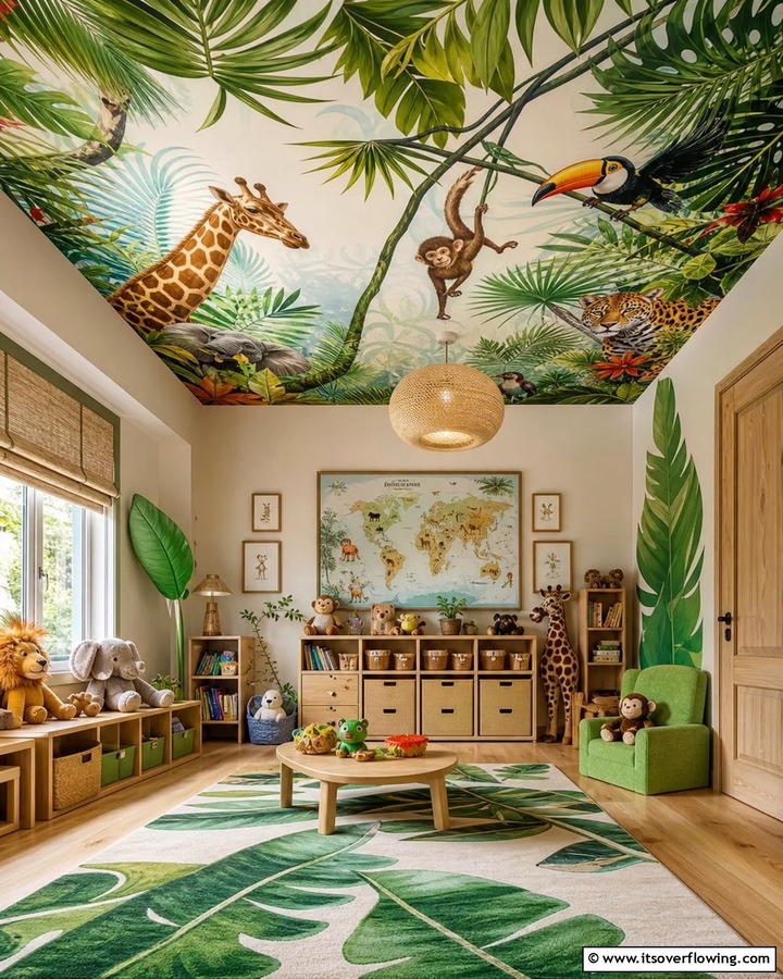 Jungle Safari for an Adventurous Vibe - 25 Ceiling Wallpaper Ideas to Elevate Your Space