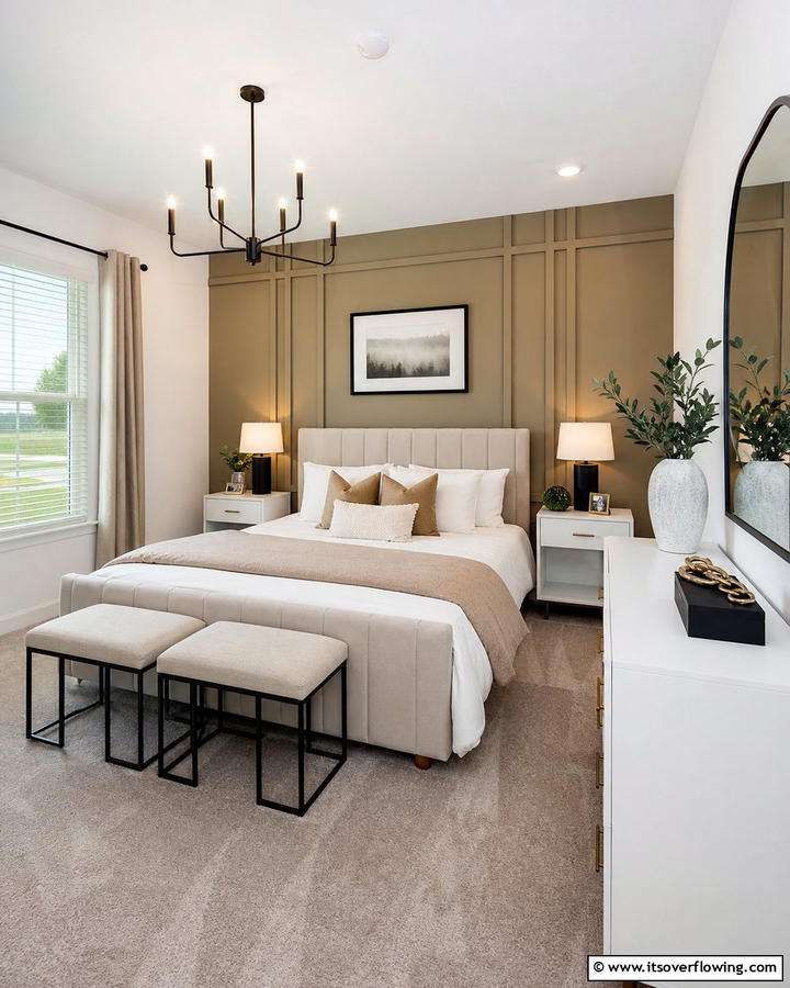 Khaki Accent Wall for Visual Interest - 20 Khaki Bedroom Ideas for a Neutral and Relaxing Space