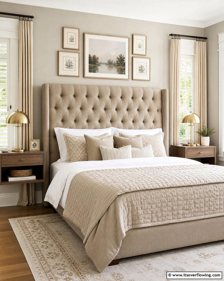 Khaki Upholstered Headboard - 20 Khaki Bedroom Ideas for a Neutral and Relaxing Space
