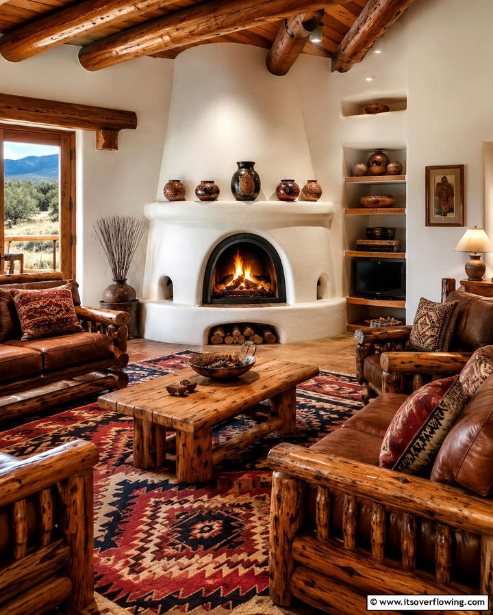 Kiva Fireplaces as a Focal Point - 30 Warm Southwestern Living Room Decor Concepts