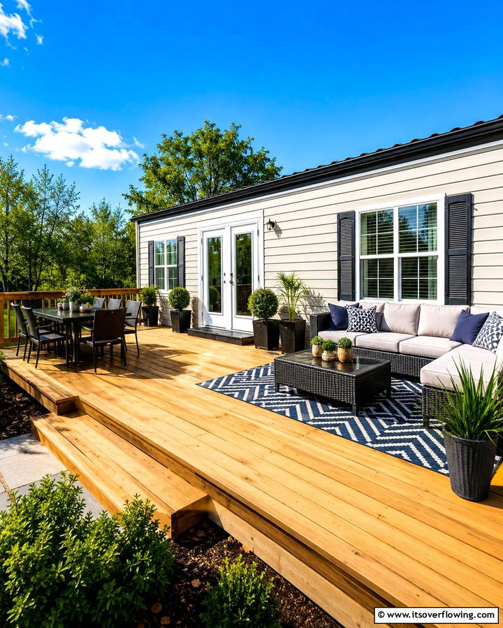 L Shaped Deck - 25 Mobile Home Deck Ideas to Enhance Your Outdoor Living