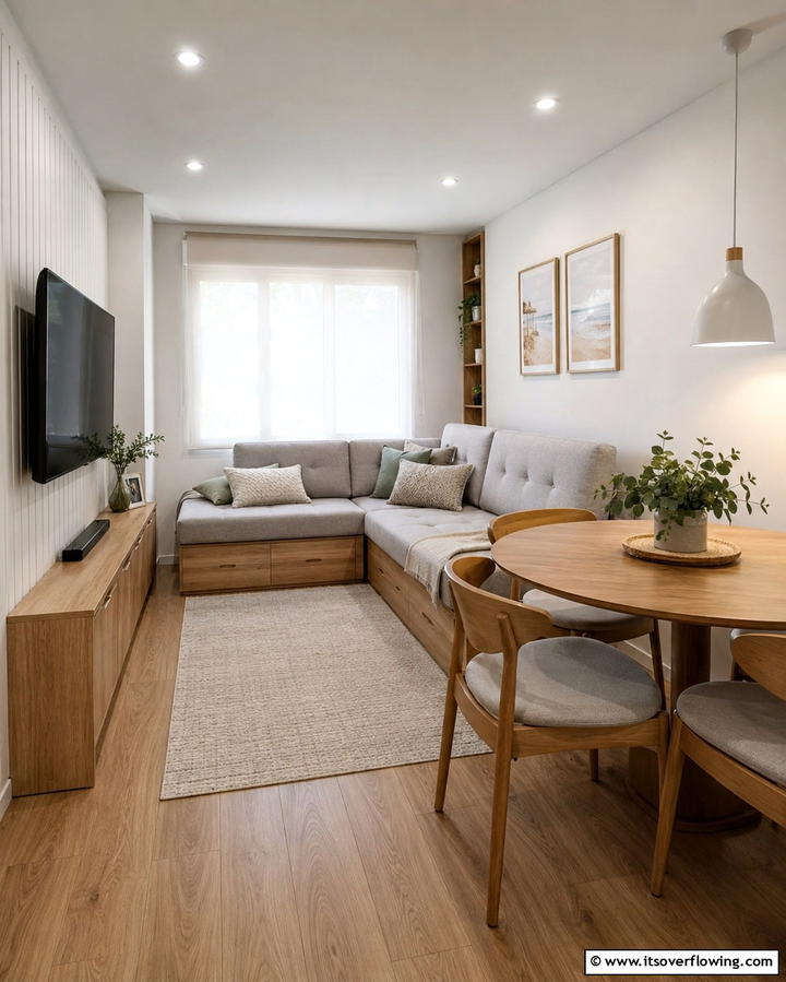 L Shaped Sofa with Dining Table - 20 Small Living Room Ideas With TV and Dining Table