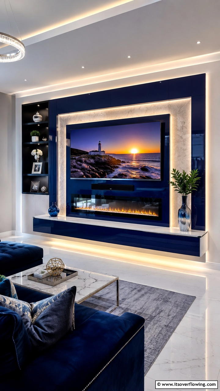 LED Backlit Elegance - 21 Stylish TV Over Fireplace Ideas for Modern Living Rooms