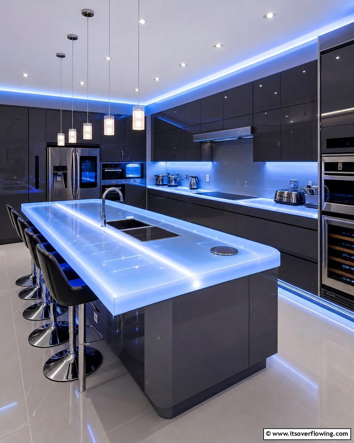 LED Embedded Futuristic Countertops - 21 Kitchen Countertop Ideas- Durable & Stylish Surfaces