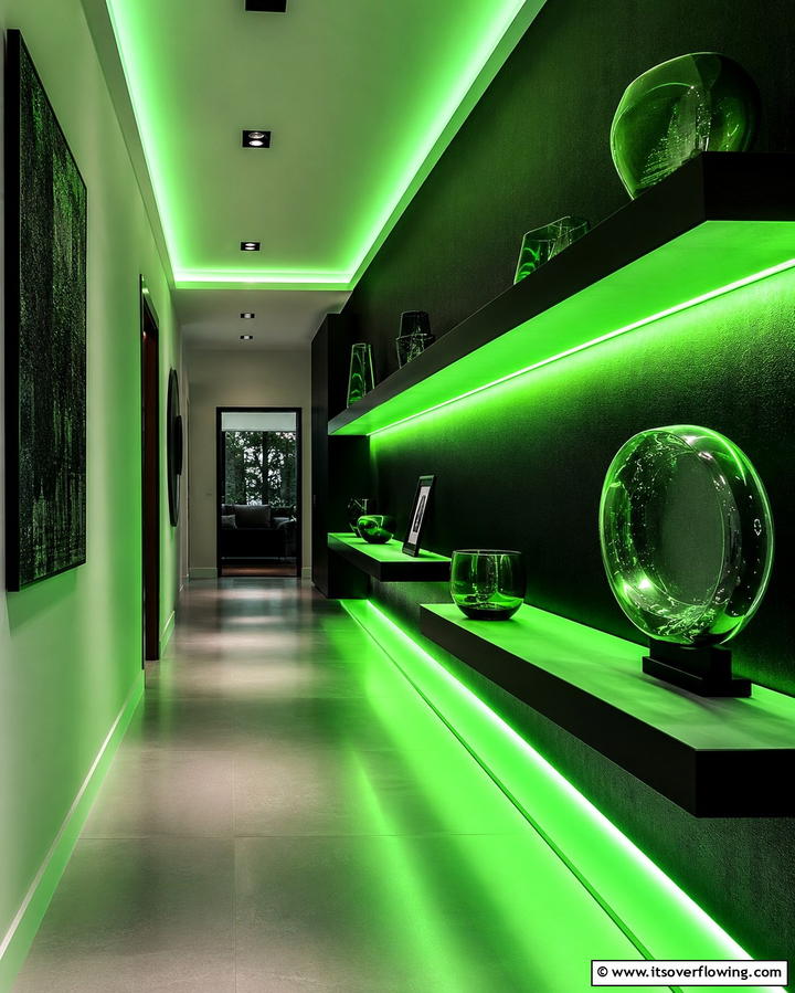 LED Green Lighting - 25 Green Hallway Ideas for a Fresh and Inviting Home
